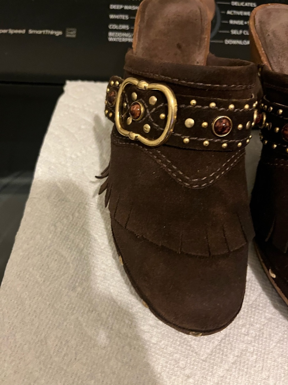 Michael Kors Dark Brown Clogs with Gold Buckle - Picture 11 of 12